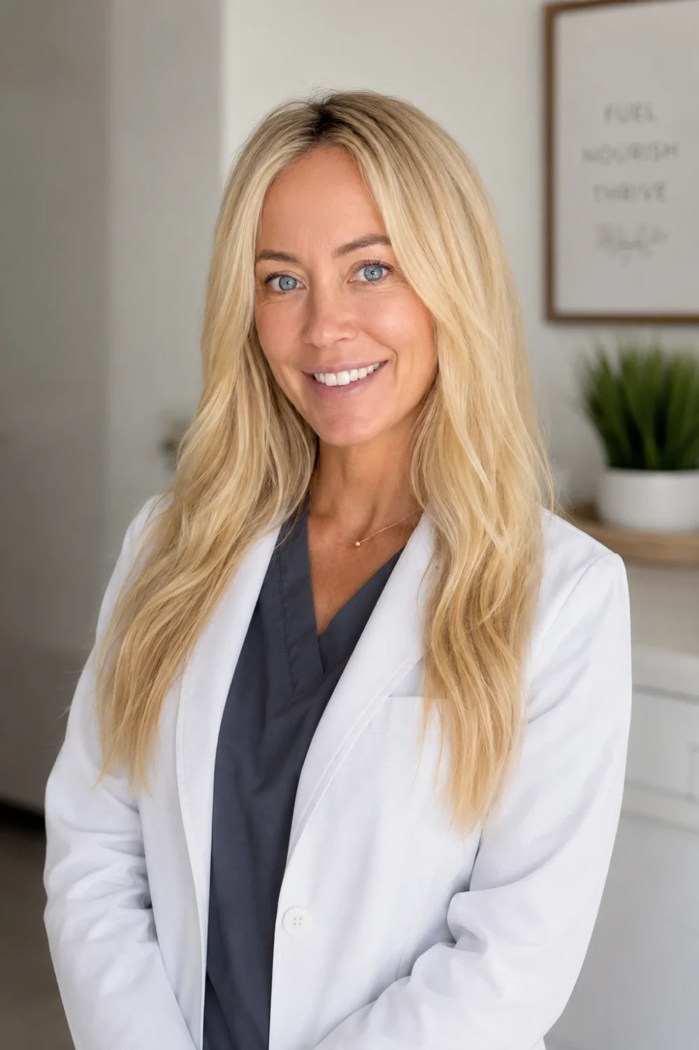 Tessa Rydberg, a nurse practitioner in a white coat